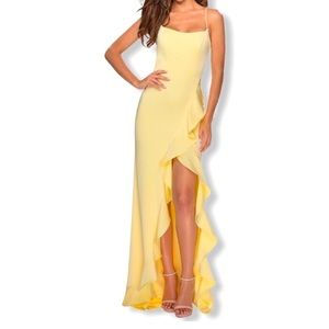 La Femme Formal Ruffle Scoop Neck Dress